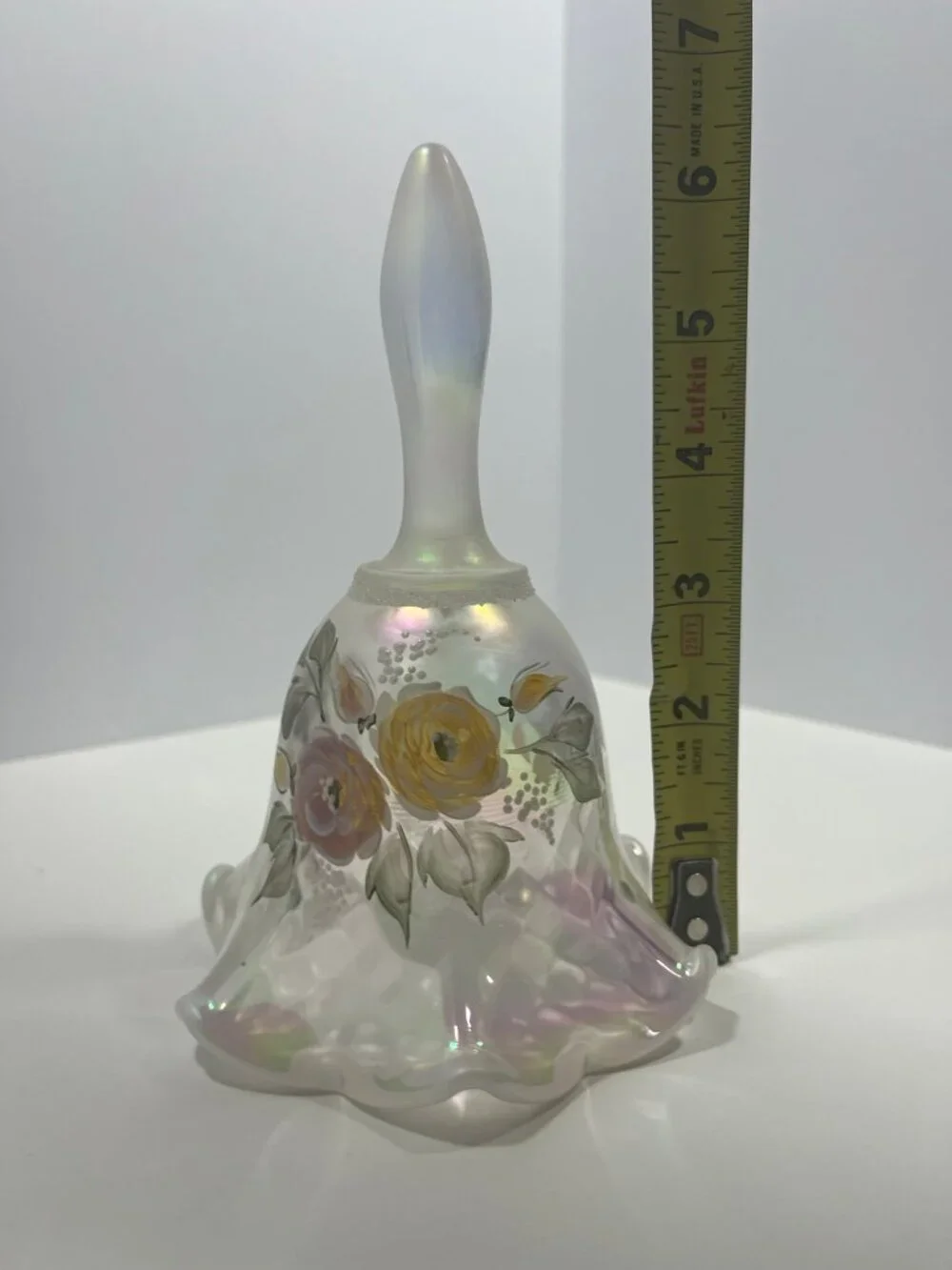 Fenton Vintage Iridescent Hand-Painted Glass Bell with Ruffled Edge